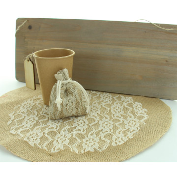 Bourse jute et dentelle 5 pièces 