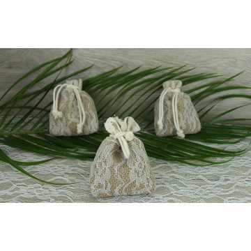 Bourse jute et dentelle 5 pièces 