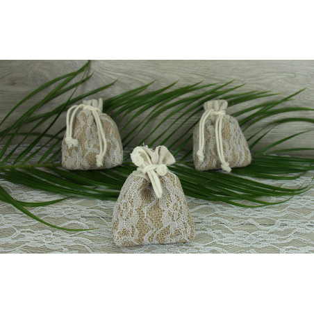 Bourse jute et dentelle 5 pièces 